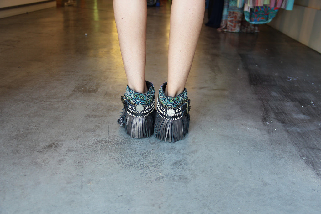 BOHO SANDALS- "Custom made black fringe sandals" - SWANK - Shoes - 9